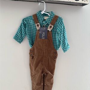 (NWT) Me & Henry Brown Overalls with Teal Checkered Shirt